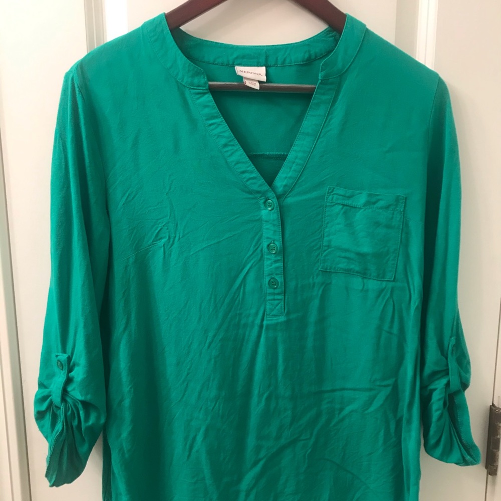 Green Blouse with Button Tab Sleeves